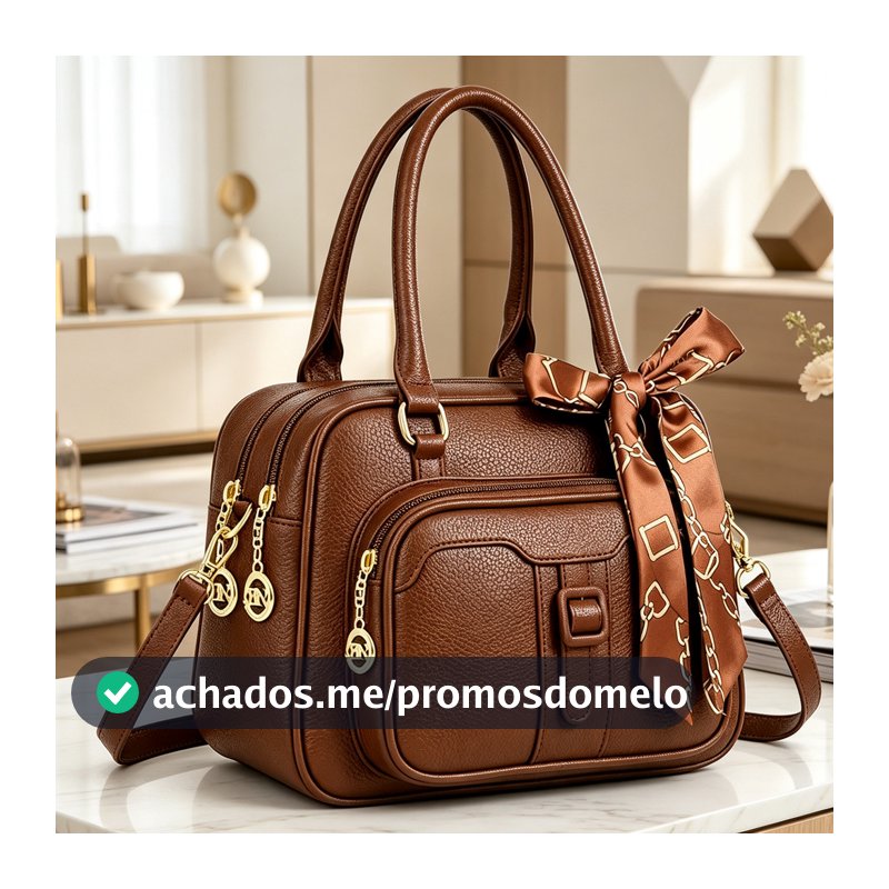 Bolsa Boston Couro Sintético Resistente Impermeavel Varios Bolsos Design Retrô Laço De Seda Alça Regulavel Varias Cores