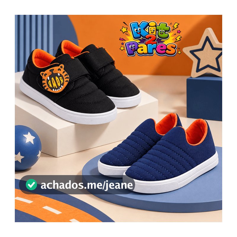 Kit 2 Pares Tênis Infantil Menino Calce Fácil Escolar Masculino Criança Escolar Macio Leve e Confortável Promoção