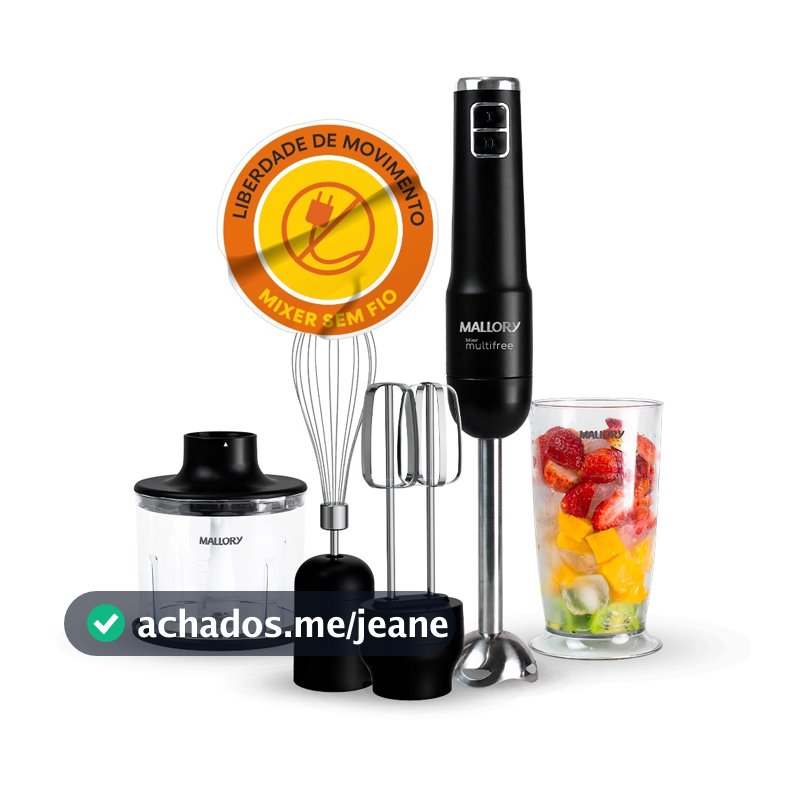 Mixer Mallory sem Fio Multifree 4 em 1 150w Preto com Prata Bivolt