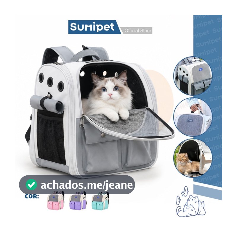 Mochila Transportadora Pet para Gato e Cachorro Até 10kg Respirável Dobrável para Viagem