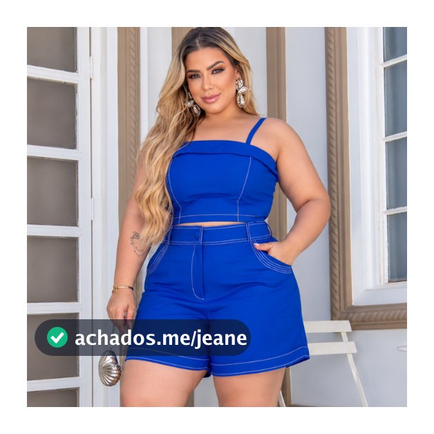 Conjunto Feminino em Tecido Marrante Cropped e Short Cintura Alta com Cinto