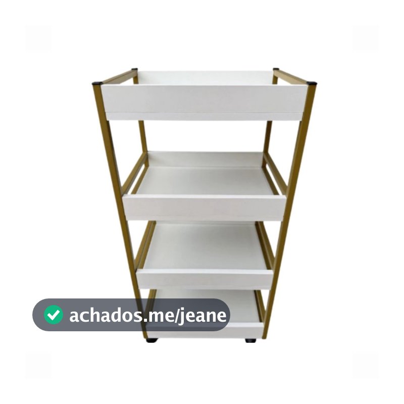 Carrinho Auxiliar 4 Bandejas Metalon 15mm MDF Branco Rodízio Organizador Manicure Salão Estética