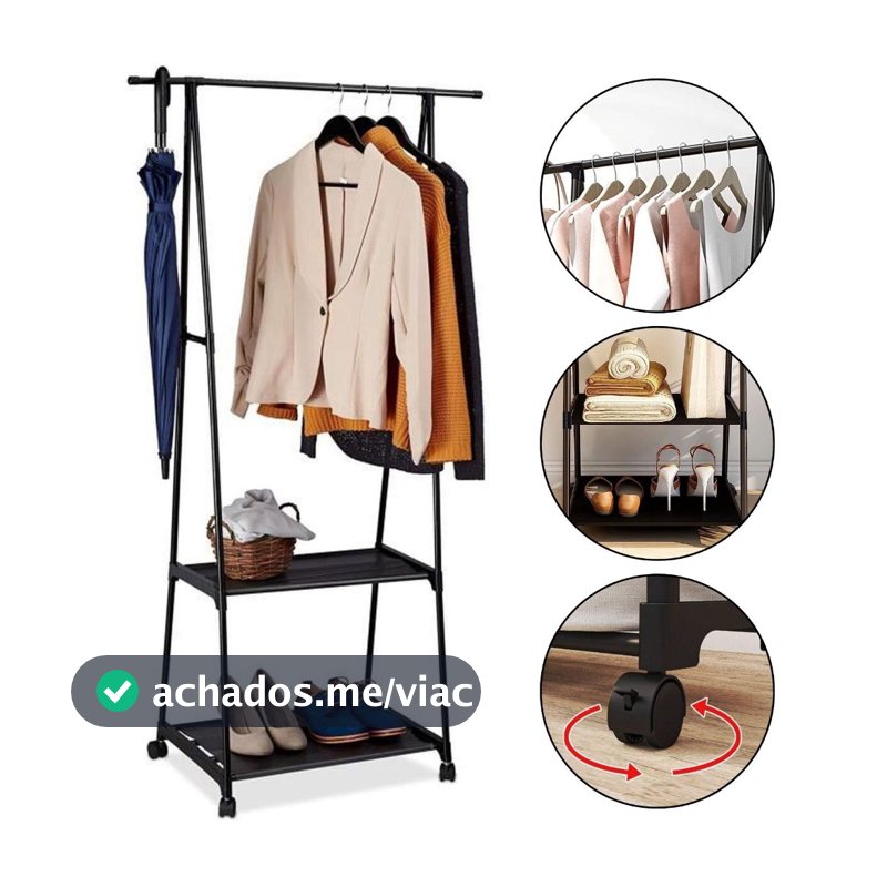 Arara De Roupas Com Rodinha Prateleira Cabideiro De Chão Para Loja Casa Quarto