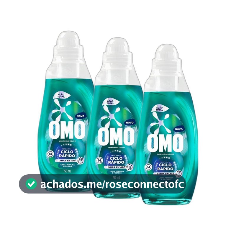 Kit 3 Lava-Roupas Líquido Omo Ciclo Rápido Ação Total Frasco 750ml cada