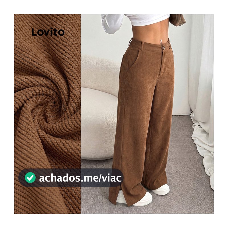 Lovito Calça Casual com Bolsos com Zíper Marrom Outono/inverno para Mulheres LK7LD200
