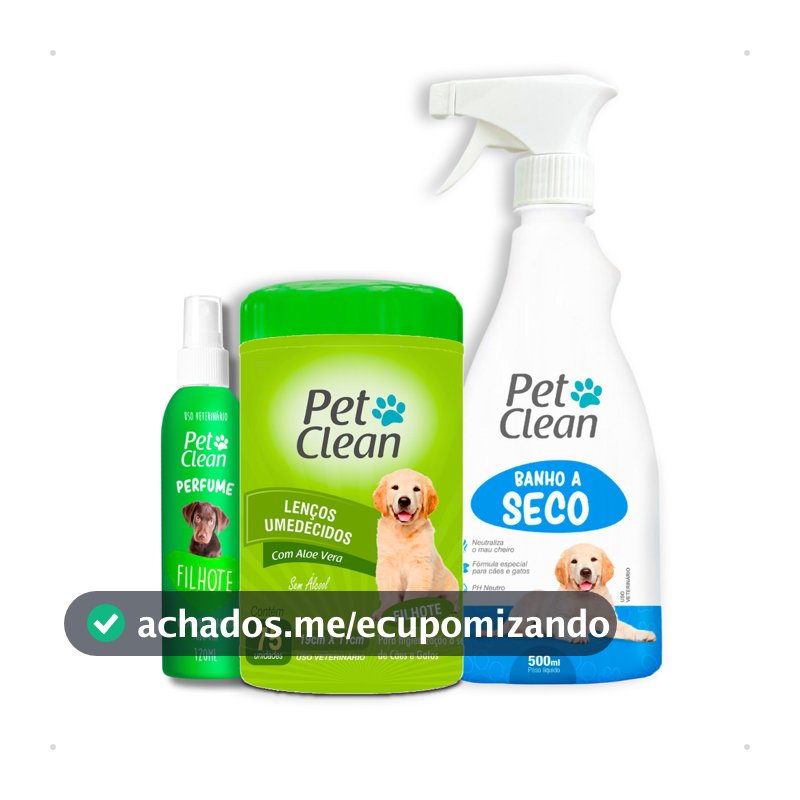 Kit Banho Sem Enxágue Lenço Umedecido + Banho a Seco + Perfume Pet Clean
