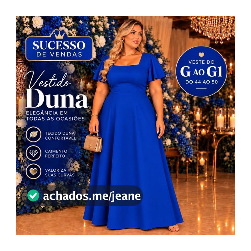 Vestido Longo Plus Size Feminino Elegante Manga Solta Decote Quadrado Tecido Duna Moda Evangelica Festa