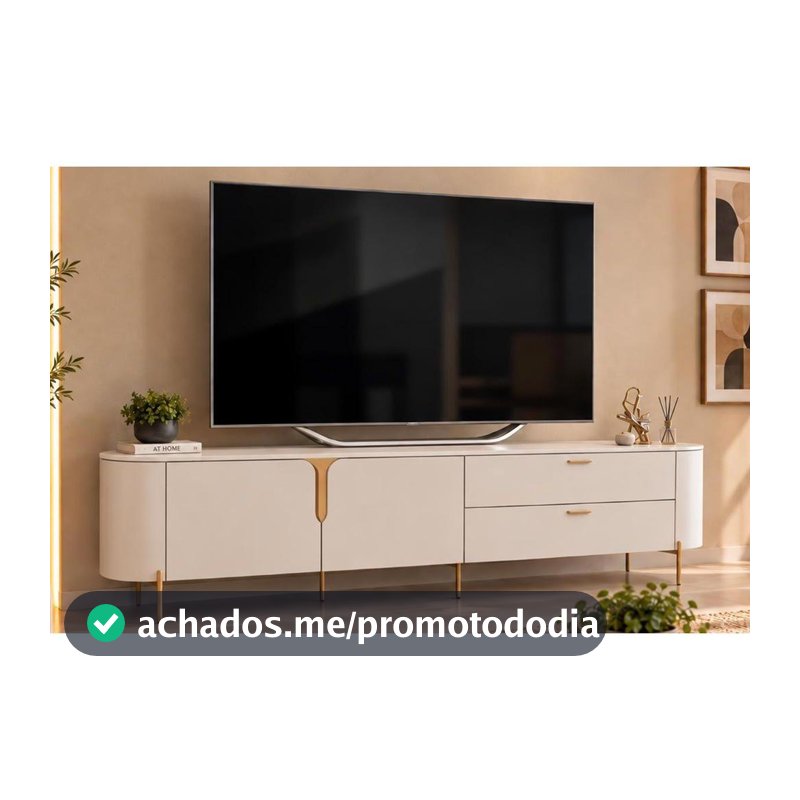 Rack Bancada p/ TV até 75 Pol Celine 100% MDF c/ Pés 241x57cm Off White/Off White - DJ Móveis