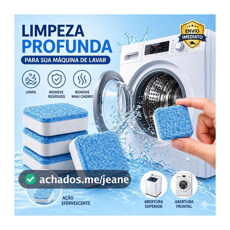 Kit Pastilhas Efervescentes para Máquina de Lavar – Remove Mau Cheiro, Resíduos e Sujeira