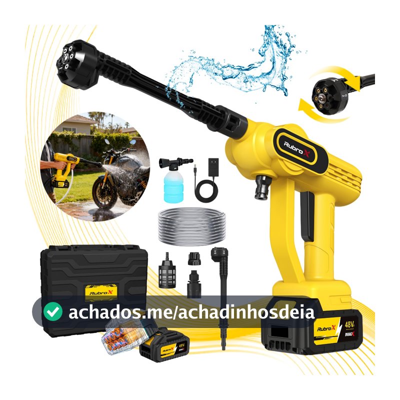 RubroX Lavadora de alta pressão portátil  6 em 1 Premium – 2 Bateria de Longa Duração, 1200 PSI