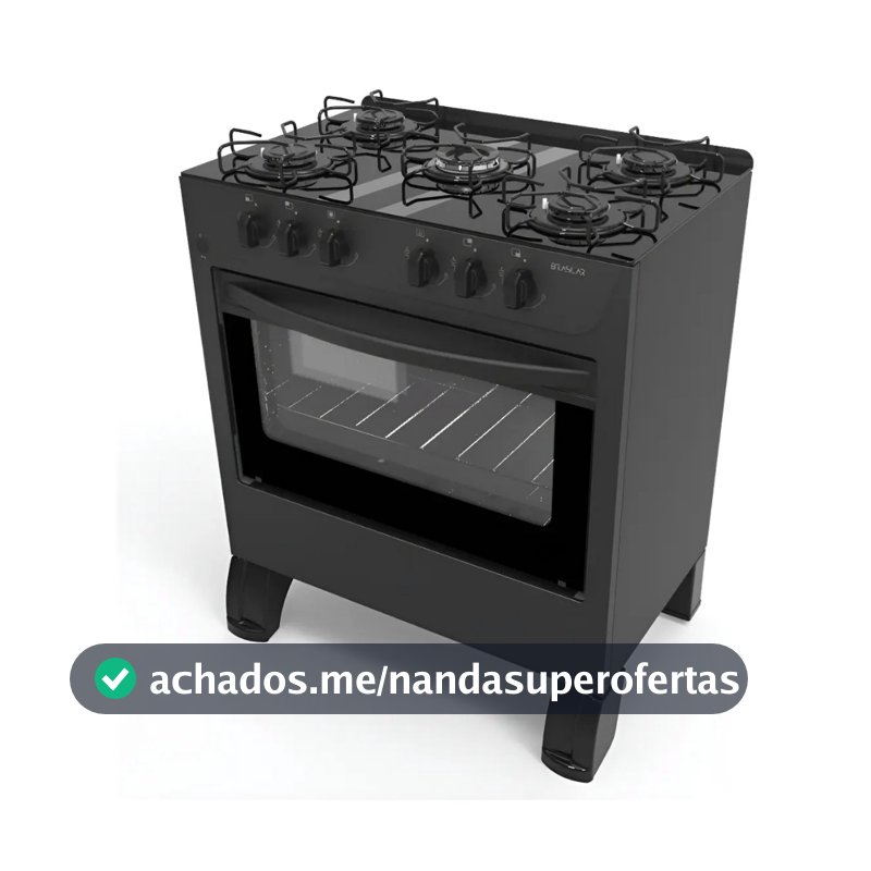 Fogão De Piso com Forno Automático Braslar  Bocas Carina  Preto Mesa vidro