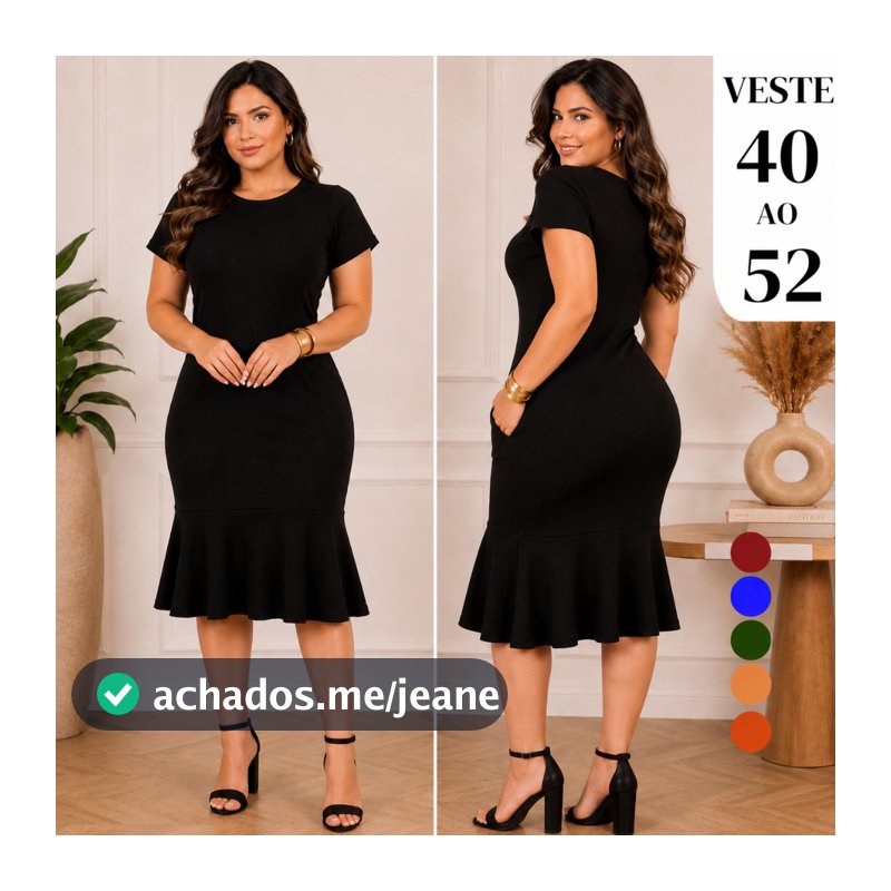 Vestido Feminino Midi Malha Texturizada Elegante Modelo de Babado