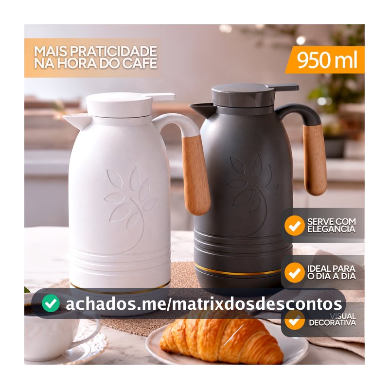 Garrafa Térmica 950ml Flower Cabo Madeira Café Chá Decorativo Mesa Posta
