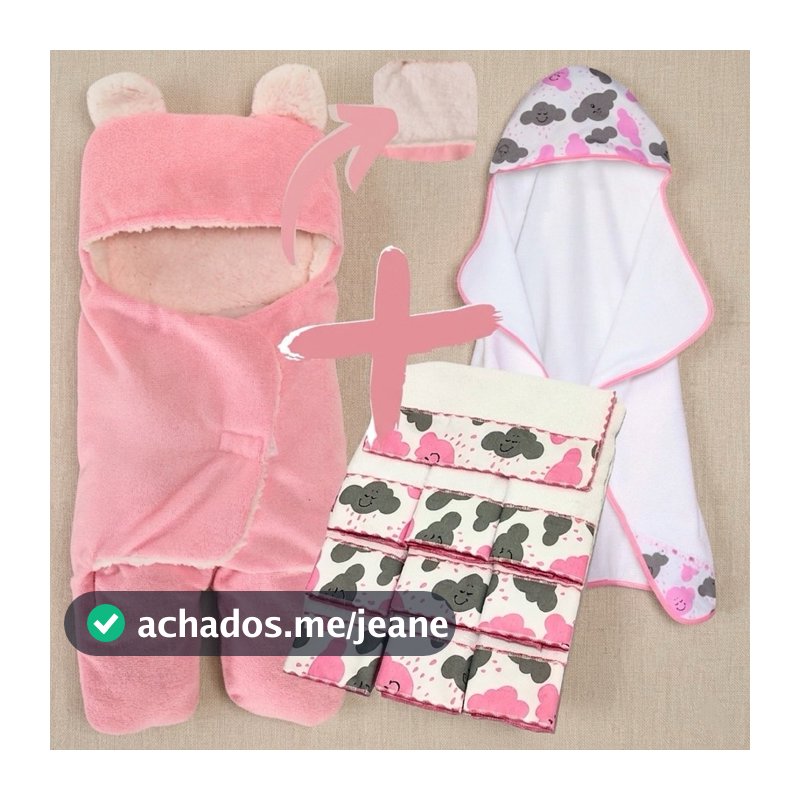 Kit Bebê Saco Dormir Ursinho Sherpa + Toalha Banho + 6 Toalhas Ombro Enxoval Completo
