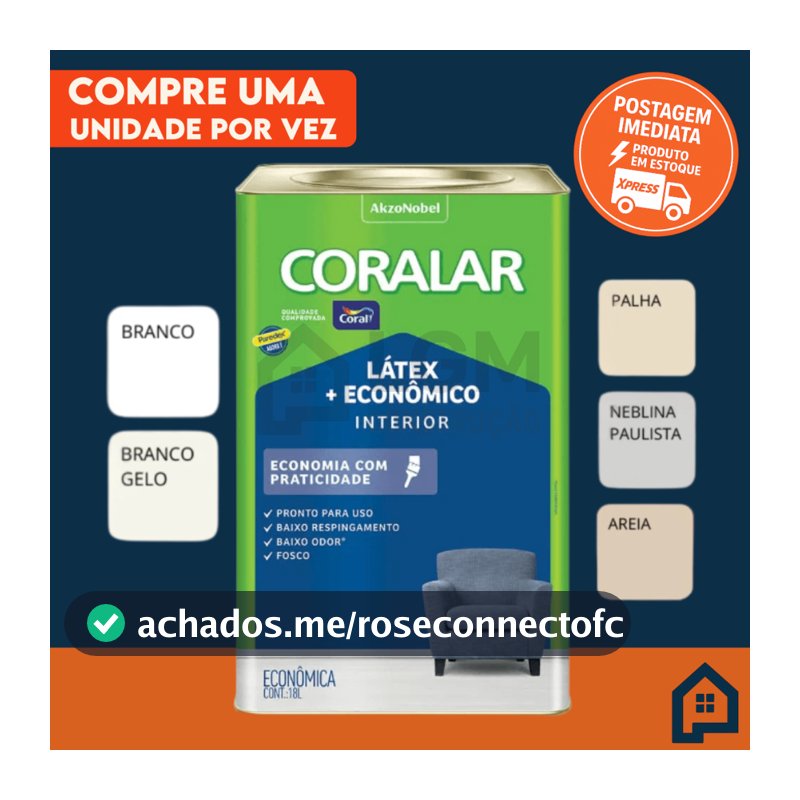 Tinta Econômica Fosca Coralar Paredes Coral 18 Litros Anti Mofo Acrílica Interno Interior Cores