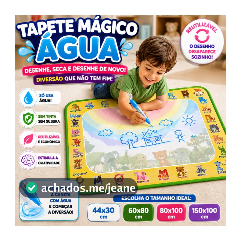 Tapete Mágico Água Infantil Reutilizável com Canetas e Moldes EVA