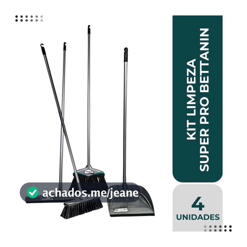 Kit Limpeza Conjunto 1 Rodo 45cm + 2 Vassouras + Pá Tudo com Cabo Super4
