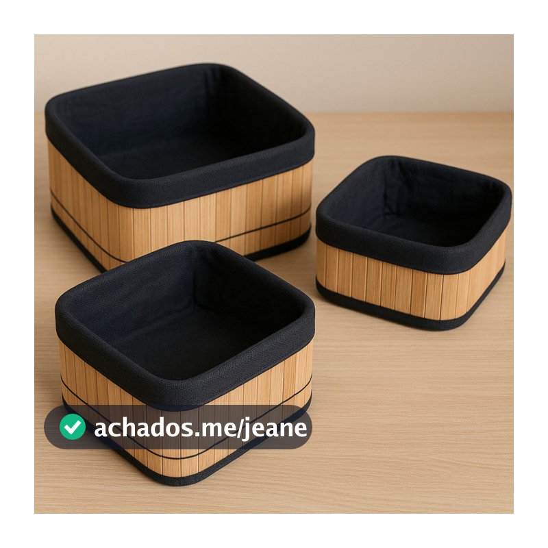 3 Cestos Caixa Organizador De Bambu Banheiro Quarto Armário
