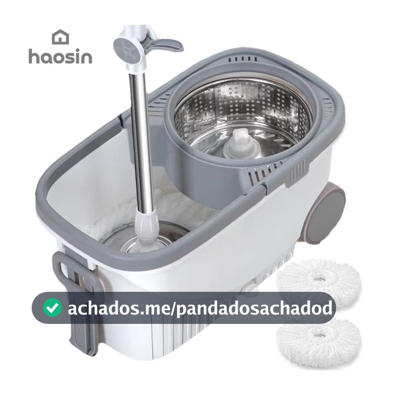 Aço Inoxidável Esfregão Mop Balde Giratório 360° com Rodas Centrífugo 2 Refis Cabo Rodo de Limpeza