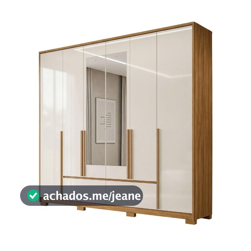 Guarda Roupas Casal com Espelho 6 Portas 4 Gavetas Quartzo