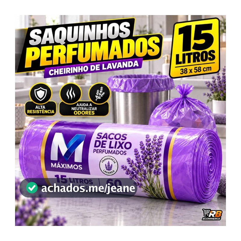 Saco de Lixo Lavanda 15 Litros Perfumado Cheiroso Resistente Anti Inseto Anti Odor