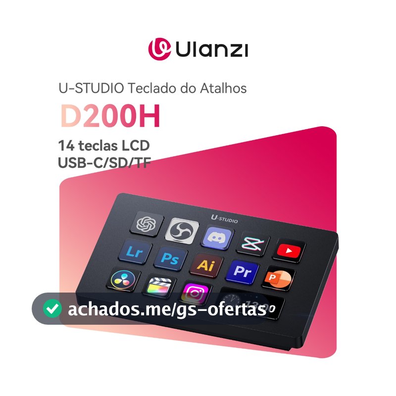 ULANZI D200H 7 em 1 Deck U-Studio Stream Teclado controlador 14 teclas LCD, USB-C/SD/TF Para PC/Mac