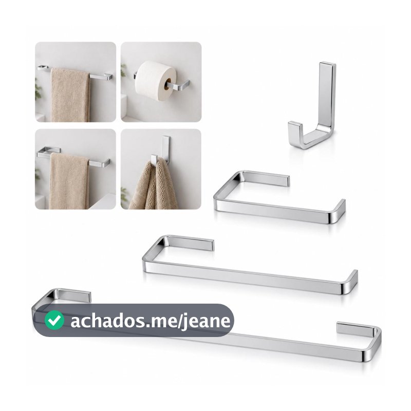 Kit Acessórios Para Banheiro 04 Peças Cromado Alumíni Maciço e Canoplas Inox porta toalha papeleira