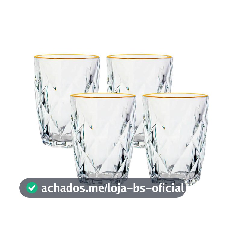 Jogo De Copos De Vidro Diamond Fio De Ouro 270ml 4 Peças - Lyor