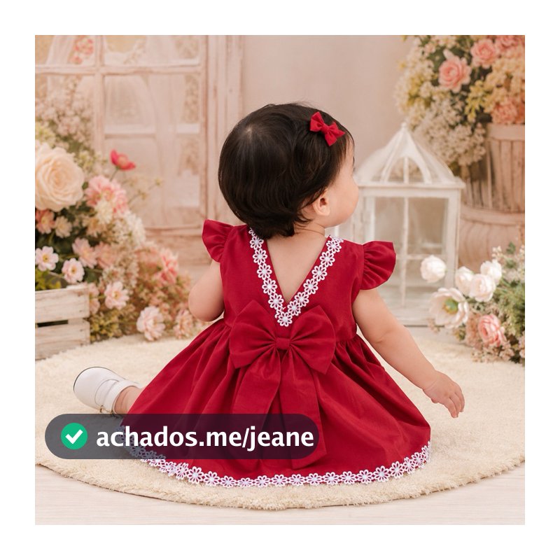 VESTIDO INFANTIL BEBÊ MENINA BATIZADO/ ANO NOVO/ NATAL/PRESENTE/NATALINO/VERMELHO/BRANCO
