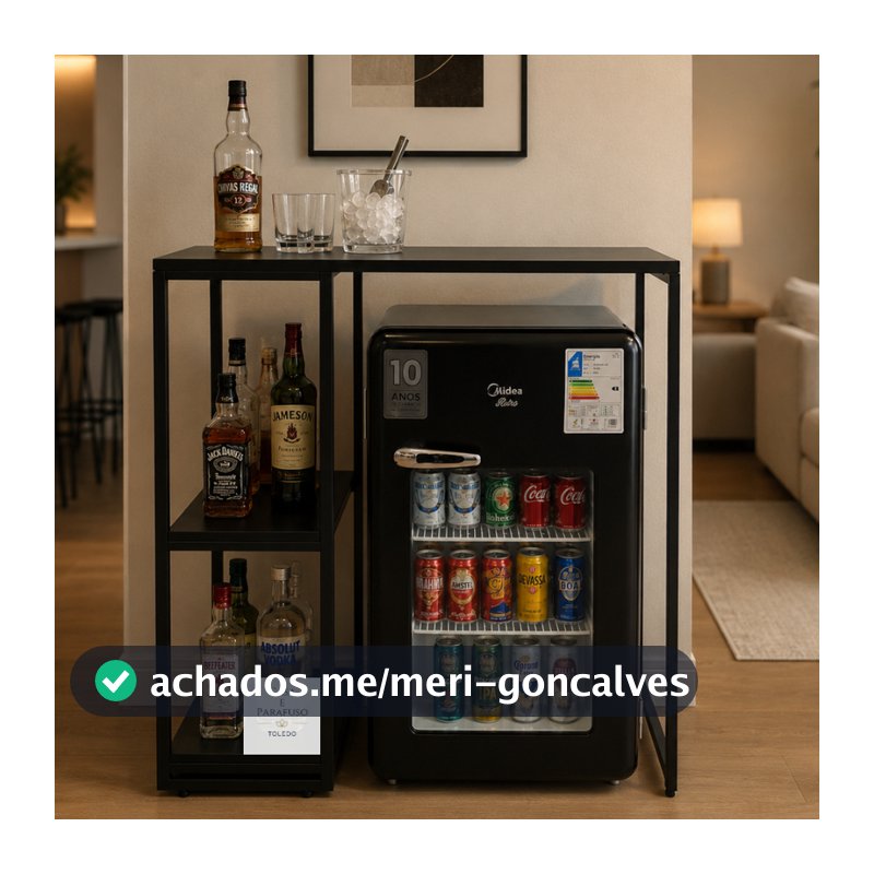 Mesa Balcão Industrial com Prateleira Embutida Café e Frigobar-110