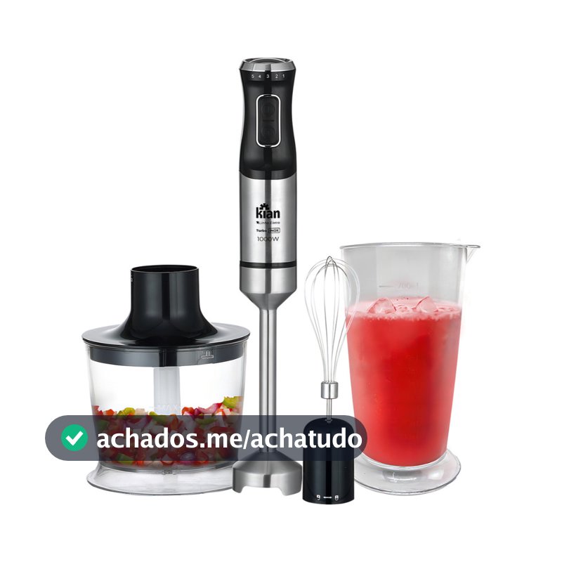 Mixer 3 em 1 1000W Inox Turbo Triturador Processador Copo 700ml Kian Preto