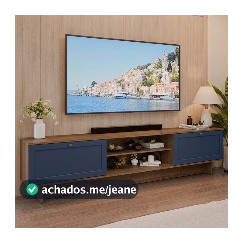 Rack para TV até 80 Polegadas 218 cm 2 Portas Rustic/Azul Vik Madesa