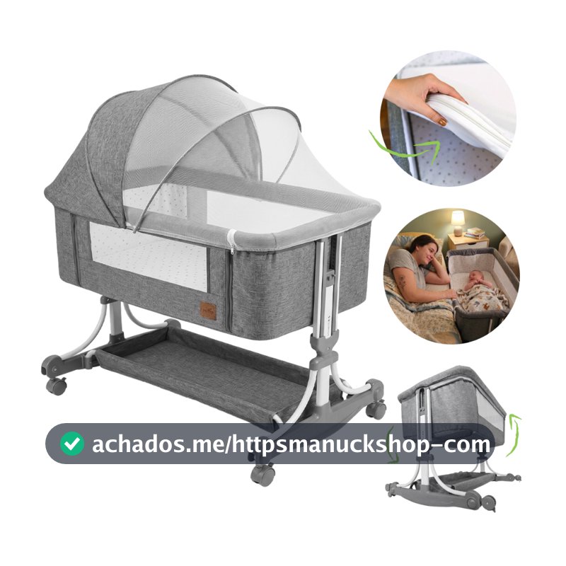 Berço Portátil Bebê Moisés Co Bed com Mosquiteiro Colchão Balanço e Trava nas Rodinhas Pipdip