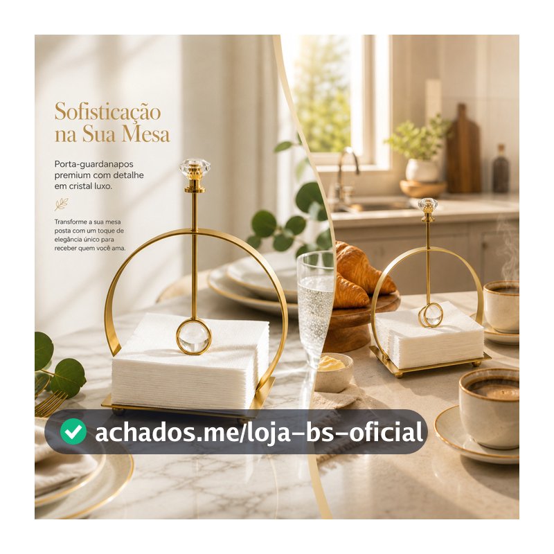 Porta Guardanapo De Mesa Dourado Premium Com Cristal Luxo