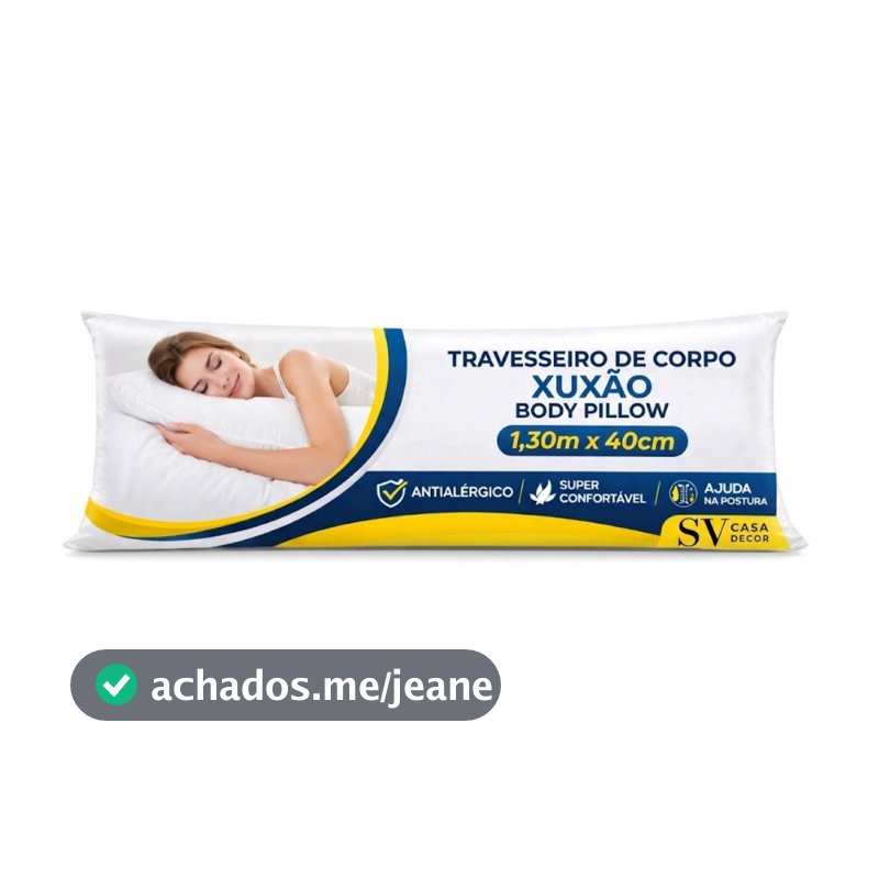 Travesseiro De Corpo Xuxão 130x40cm Body Pillow Fibra Siliconada Antialérgico Pra Gestante Grávidas Impermeável Corporal