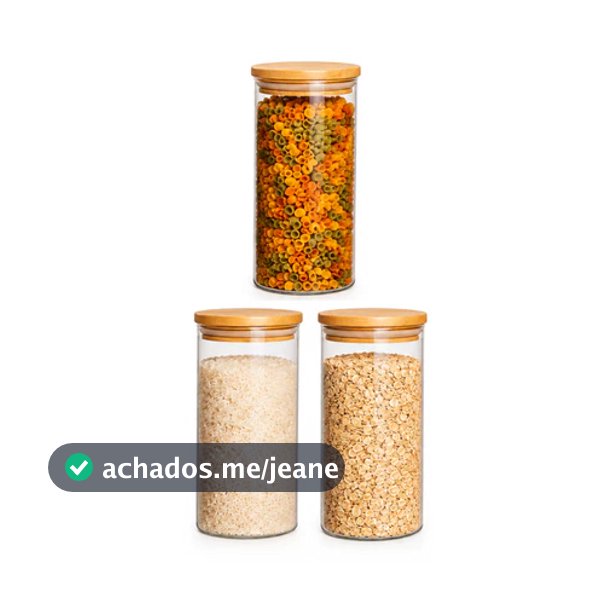 Pote de Vidro com Tampa de Bambu Oikos Hermético Redondo