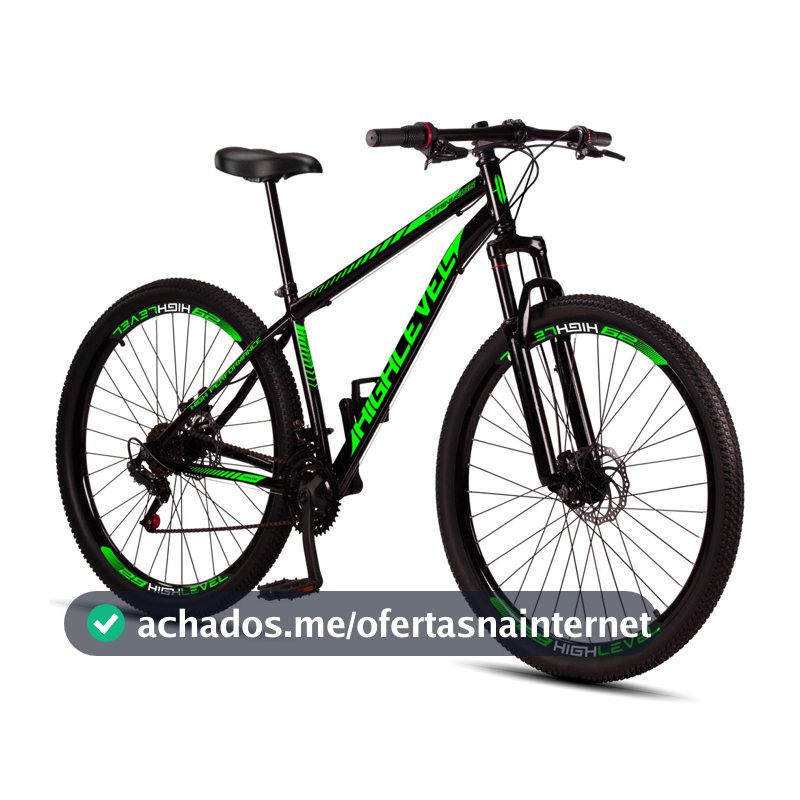 Bicicleta Aro 29 Highlevel Aço Carbono Freios a Disco Suspensão Dianteira 21 Marchas