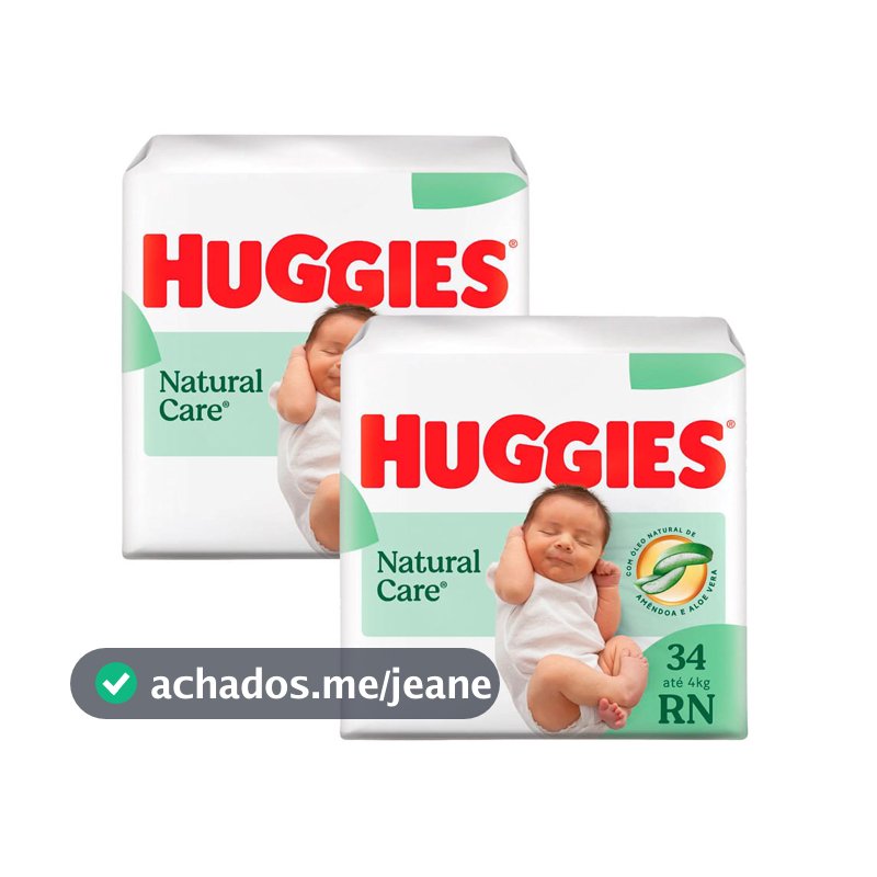 Kit 2 Fralda Premium Huggies Natural Care RN 34 Unidades