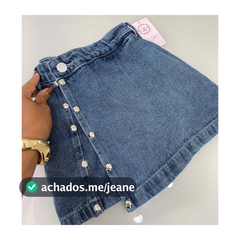 Short Saia Jeans com Fenda Lateral e Pinças com Brilho do 34 ao 52