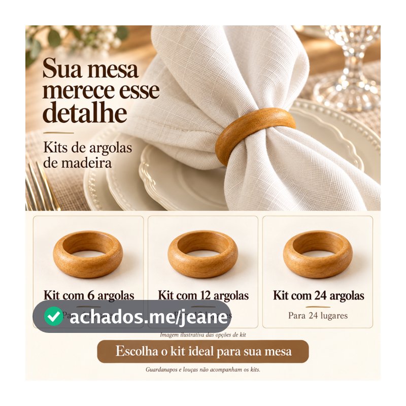 Porta Guardanapos Argola de Madeira - Ideal para Casamento, Mesa Posta e Festas Elegantes