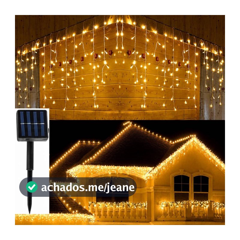Cascata 270/360 Leds Prova D'água Luz Solar 8m/10m Branco-Quente Natal Pisca-Pisca