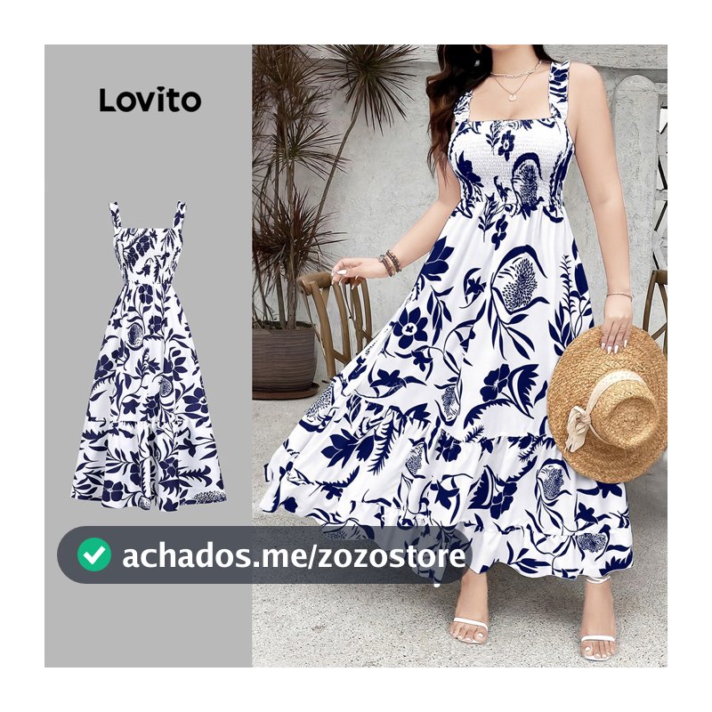 (NEW) Lovito Vestido Férias com Flores Estrutura Linha Lazer primavera/verão L155ED026