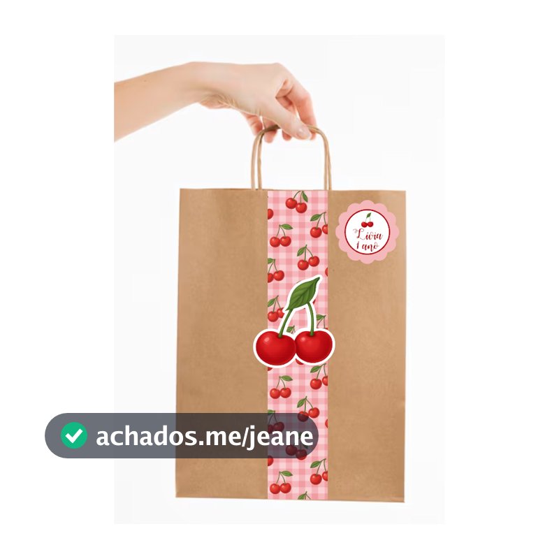 Adesivo + Aplique 3D para Sacola Kraft Cerejinha (Brinde TAG)