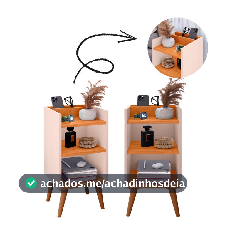 kit com 2 Mesas de Cabeceira MAX com porta celular – Compacta, Moderna e Funcional ( a mais vendida do Brasil