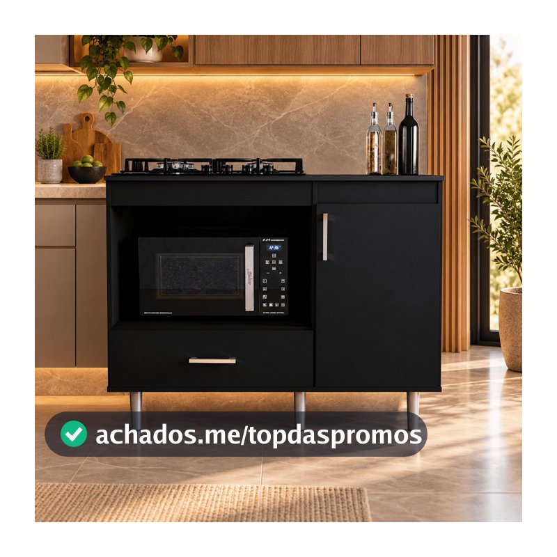 Balcão Para Cooktop 1,05m 5 Bocas 1 Nicho Com 1 Porta E Gaveta Turim Lojas Movelove