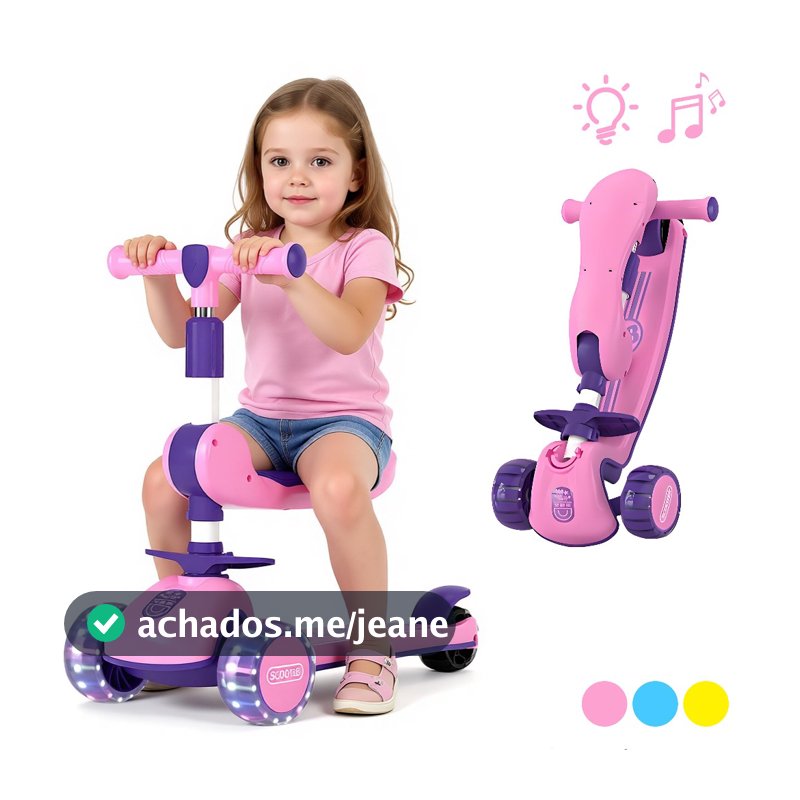 Patinete Infantil Dobrável com Luzes LED Brilhantes