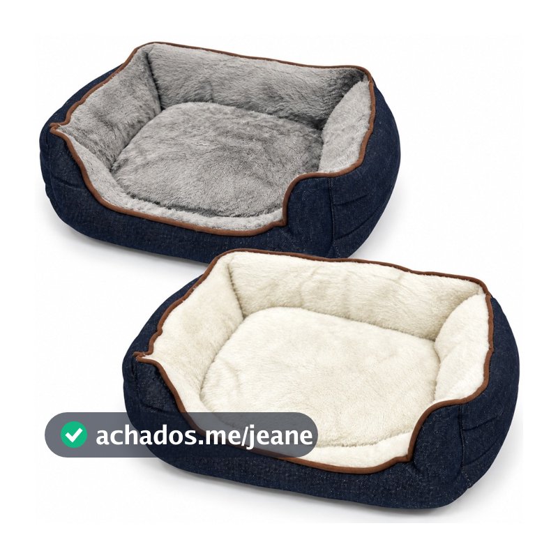 Cama para Pet Cão ou Gato Jeans Escuro c/ Interior Peluciado Cinza Claro ou Branco - Envio Sortido - P/M/G