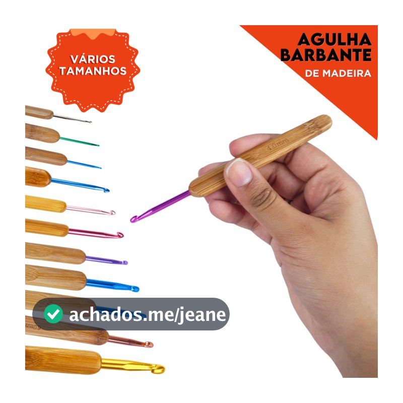 Agulha De Crochê Com Cabo Em Madeira  Tamanhos Variados - Nybc