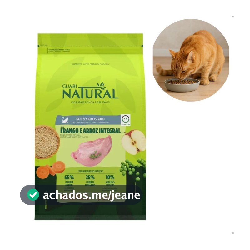 Ração Guabi Natural Gatos Sênior Castrados Frango e Arroz Integral  7.5kg