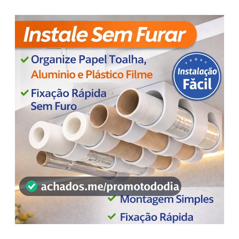 Porta Papel Toalha Duplo Suporte Rolos Cozinha Papel Alumínio Filme Plástico Organizador Armário com fita dupla face